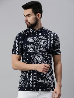 SHOWOFFFF - Men Ethnic Motifs Navy Blue Mandarin Collar Kurta