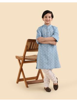 Fabindia - Boys Blue Geometric Printed Mandarin Collar Kurta
