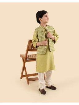 Fabindia - Boys Green Printed Kurta and Jacket