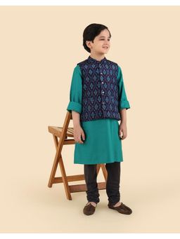 Fabindia - Boys Teal Printed Kurta and Jacket