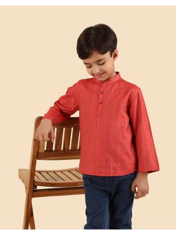 Fabindia - Boys Red Striped Mandarin Collar Kurta