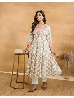 Fabindia - Women Multicolor Floral Print Round Neck Kurta