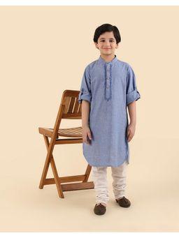 Fabindia - Boys Blue Embroidered Mandarin Collar Kurta