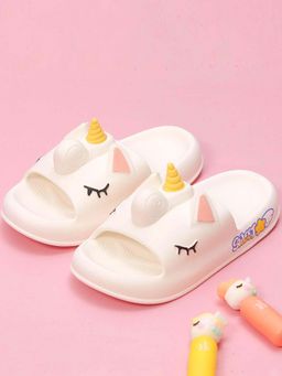 Yellow Bee - Unicorn-Themed Comfort Slippers For Girls-White