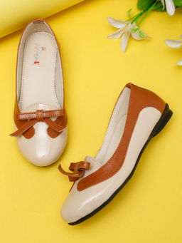 Tiny Bugs - Girls Bow Applique Ballerina -Beige & Brown