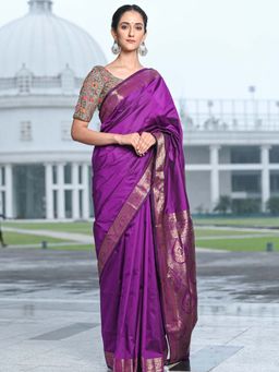 Beatitude - Purple Shade Banarasi Silk Woven Saree with Unstitched Blouse