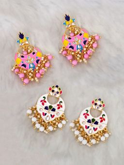 Yellow Chimes - Stylish Meenakari Chaandbali Earrings For Women and Girls (Pack of 2)