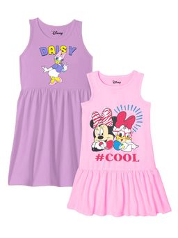 Kuchipoo - Girls Regular Fit Sleeveless Graphic Multi-Color Knee Length Dress (Pack of 2)