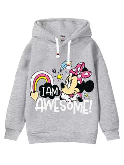 Kuchipoo - Girls Regular Fit Full Sleeves Graphic Printed Grey Hoodie