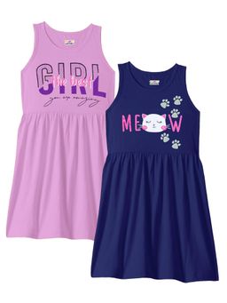 Kuchipoo - Girls Regular Fit Sleeveless Graphic Multi-Color Knee Length Dress (Pack of 2)