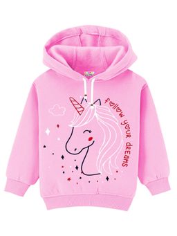 Kuchipoo - Girls Regular Fit Full Sleeves Graphic Printed Pink Hoodie
