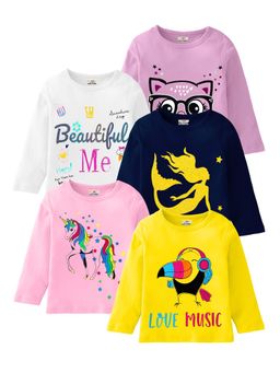 Kuchipoo - Girls Regular Fit Graphic Multi-Color T-Shirts (Pack of 5)
