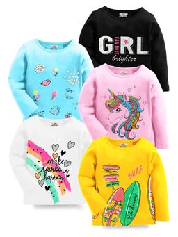 Kuchipoo - Girls Regular Fit Graphic Multi-Color T-Shirts (Pack of 5)
