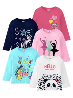 Kuchipoo - Girls Regular Fit Graphic Multi-Color T-Shirts (Pack of 5)