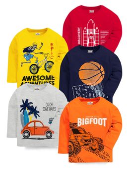 Kuchipoo - Boys Regular Fit Graphic Multi-Color T-Shirts (Pack of 5)