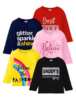 Kuchipoo - Girls Regular Fit Graphic Multi-Color T-Shirts (Pack of 5)