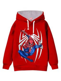 Kuchipoo - Boys Regular Fit Full Sleeves Graphic Printed Red Hoodie