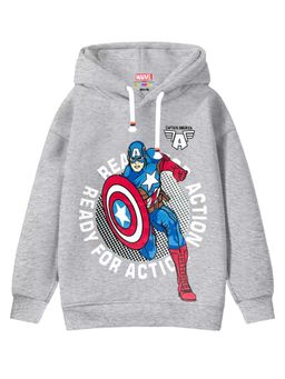 Kuchipoo - Boys Regular Fit Full Sleeves Graphic Printed Grey Hoodie