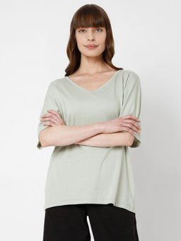 VERO MODA - Women Casual Solid Green T-shirts