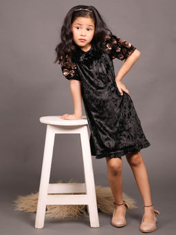 Little Carrot - Black Chic Velvet Shimmering Sequin Dress