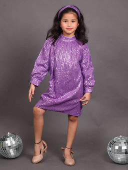 Little Carrot - Purple Glamorous Sequin Party Dress with Hairband (Set of 2)