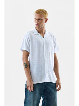 Snitch - White Embroidered Boxy Fit Shirt