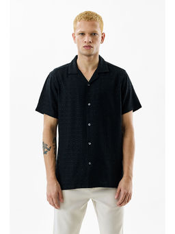 Snitch - Black Embroidered Boxy Fit Shirt