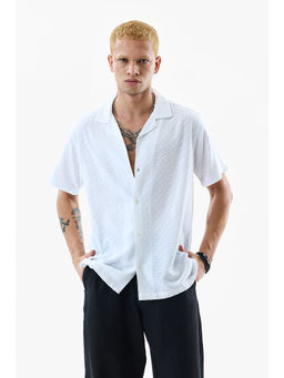 Snitch - White Self Design Boxy Fit Shirt