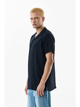 Snitch - Black Self Design Boxy Fit Shirt
