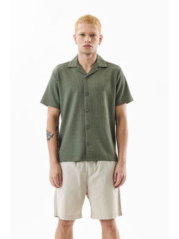 Snitch - Green Textured Regular Fit Shirt