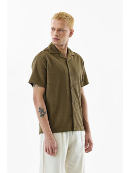 Snitch - Olive Textured Regular Fit Shirt