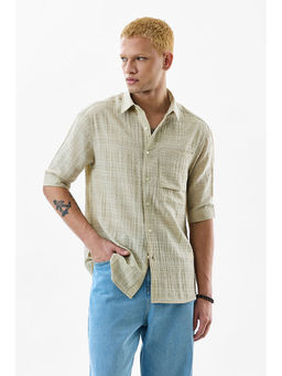 Snitch - Beige Textured Oversized Fit Shirt