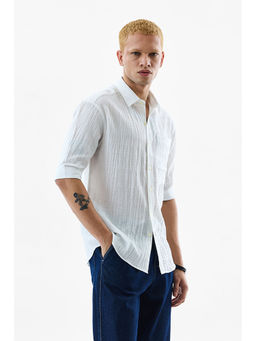 Snitch - White Textured Oversized Fit Shirt