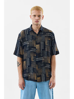 Snitch - Navy Blue Printed Regular Fit Shirt