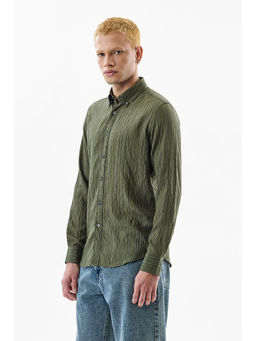 Snitch - Olive Stripes Slim Fit Shirt
