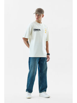 Snitch - Off White Printed Oversized Fit T-Shirt