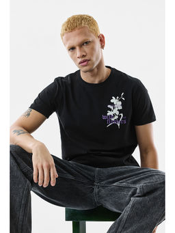 Snitch - Black Printed Regular Fit T-Shirt