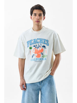 Snitch - Off White Printed Oversized Fit T-Shirt