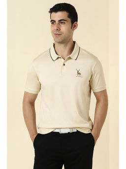 Allen Solly - Beige Solid Regular Fit Polo T-Shirt