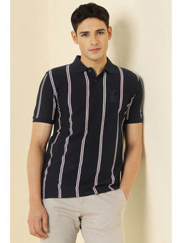 Allen Solly - Navy Blue Stripes Regular Fit Polo T-Shirt
