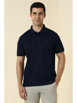 Allen Solly - Navy Blue Solid Regular Fit Polo T-Shirt
