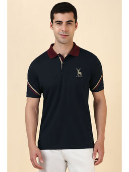Allen Solly - Navy Blue Solid Regular Fit Polo T-Shirt