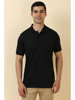 Allen Solly - Black Solid Regular Fit Polo T-Shirt