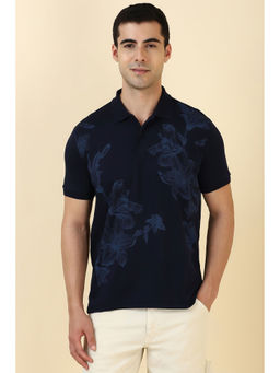 Allen Solly - Navy Blue Printed Regular Fit Polo T-Shirt