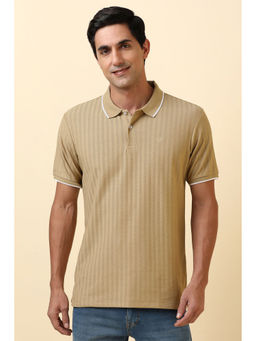 Allen Solly - Beige Stripes Regular Fit Polo T-Shirt