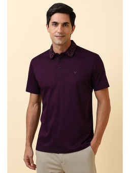 Allen Solly - Purple Solid Regular Fit Polo T-Shirt