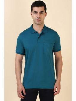 Allen Solly - Teal Solid Regular Fit Polo T-Shirt