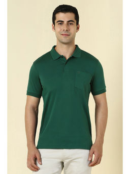 Allen Solly - Green Solid Regular Fit Polo T-Shirt