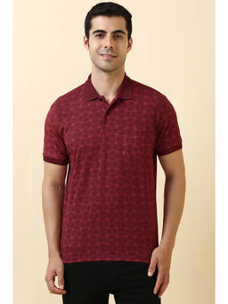 Allen Solly - Maroon Printed Regular Fit Polo T-Shirt