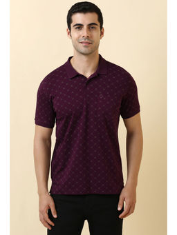 Allen Solly - Wine Printed Regular Fit Polo T-Shirt